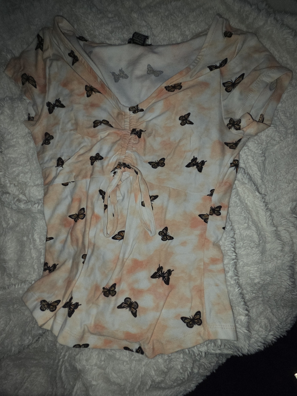 Rue21 Peach & White Butterfly Tie-Front Crop Top
